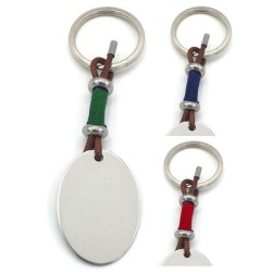 Llavero KUKO, con toque de color, cuero y cordón, acero inoxidable.