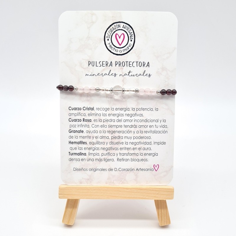 Pulsera protectora, combinación de piedras energéticas, ajustable para todas las tallas, acero inoxidable.