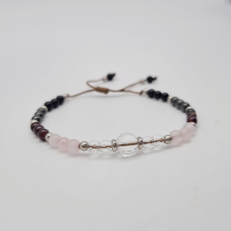 Pulsera protectora, combinación de piedras energéticas, ajustable para todas las tallas, acero inoxidable.