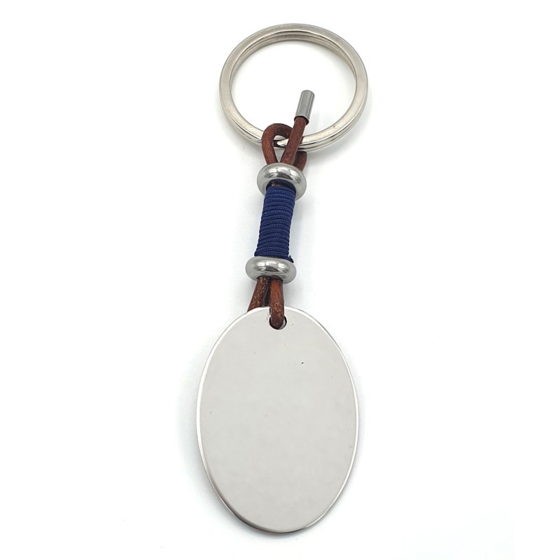 Llavero KUKO, con toque de color, cuero y cordón, acero inoxidable.