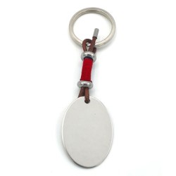 Llavero KUKO, con toque de color, cuero y cordón, acero inoxidable.