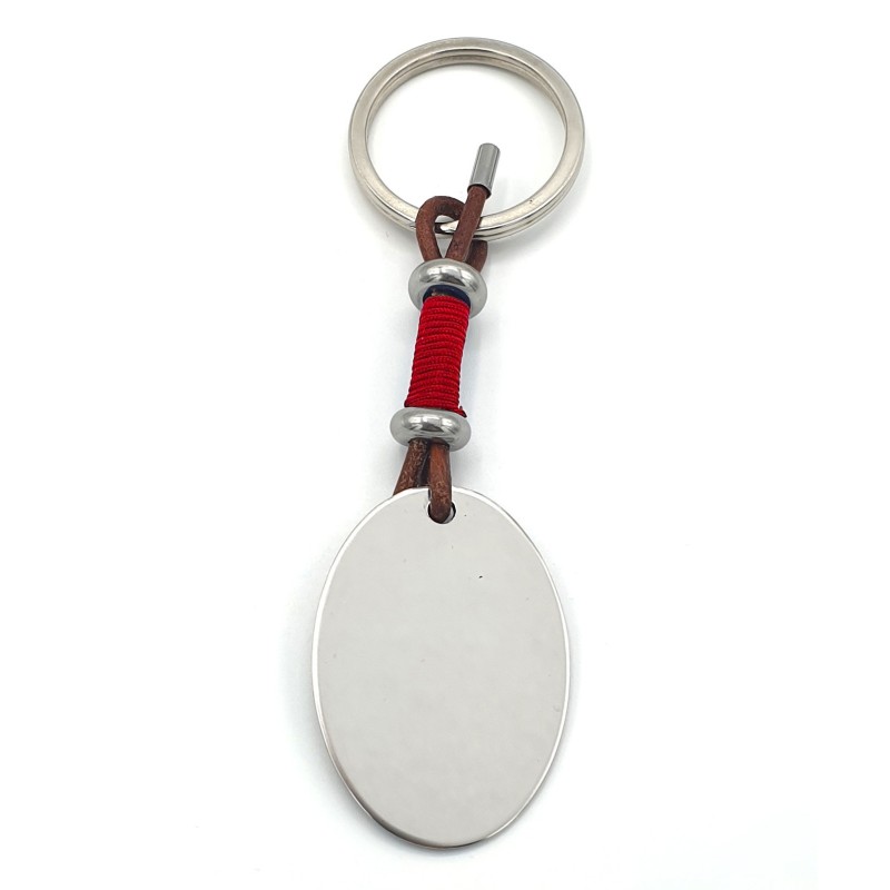 Llavero KUKO, con toque de color, cuero y cordón, acero inoxidable.