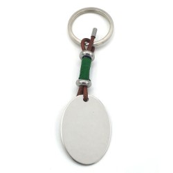 Llavero KUKO, con toque de color, cuero y cordón, acero inoxidable.