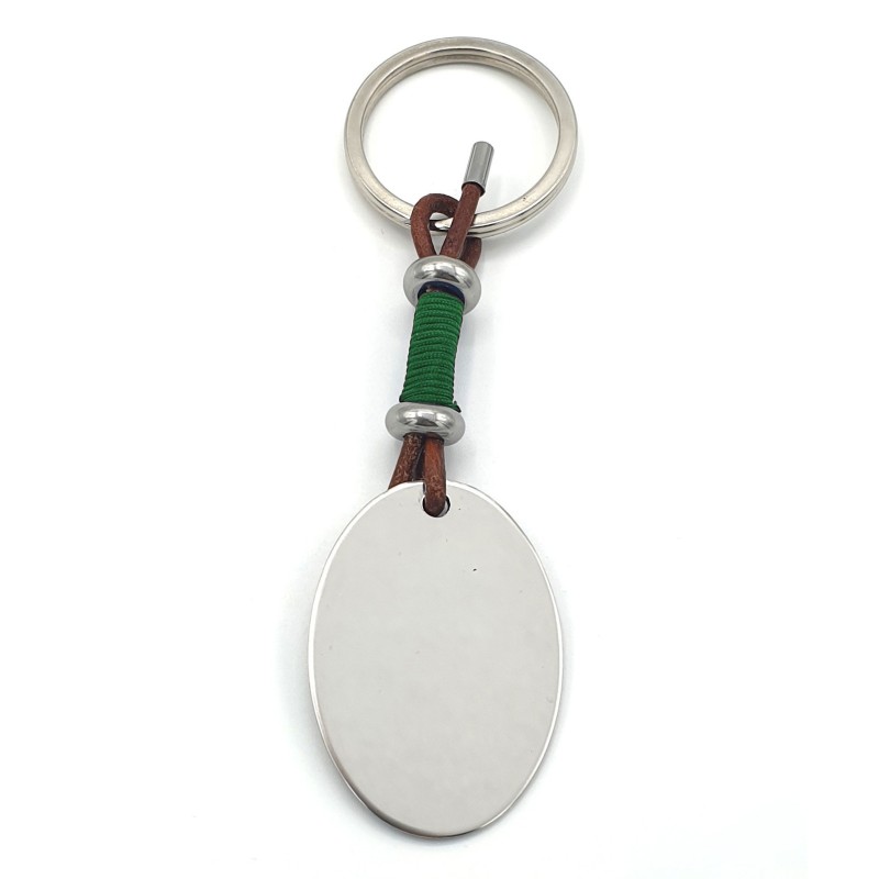 Llavero KUKO, con toque de color, cuero y cordón, acero inoxidable.