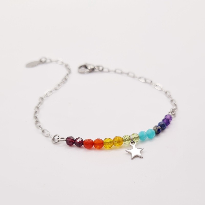 Pulsera protectora, combinación de piedras energéticas, ajustable para todas las tallas, acero inoxidable.