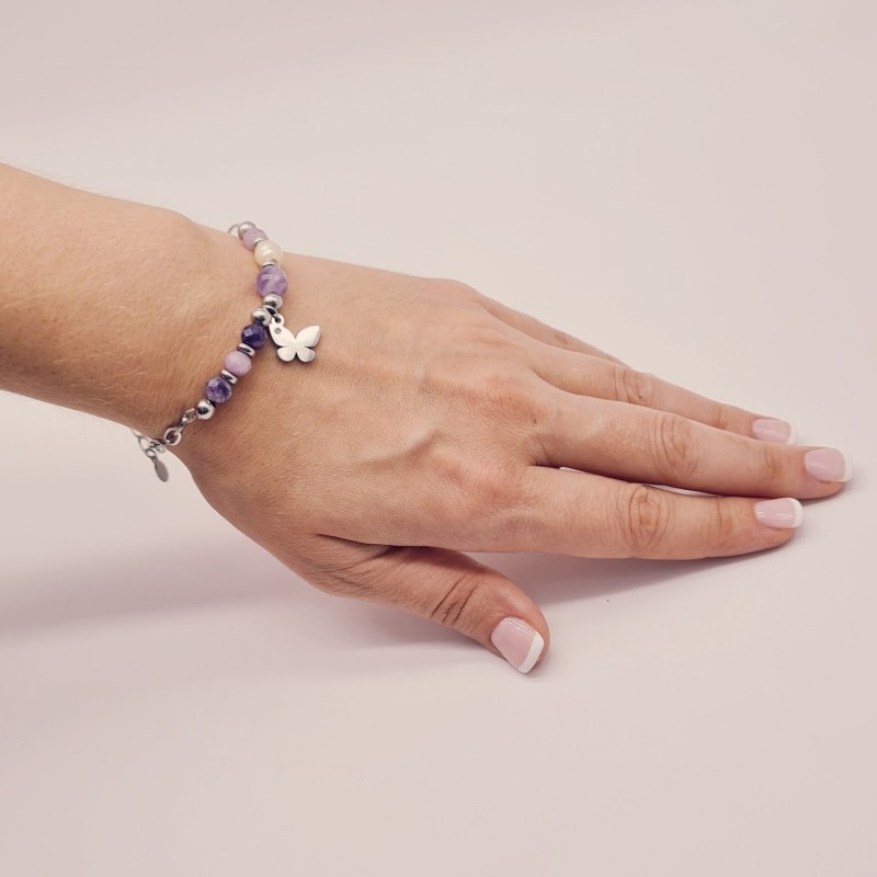 Pulsera protectora, combinación de piedras energéticas, ajustable para todas las tallas, acero inoxidable.