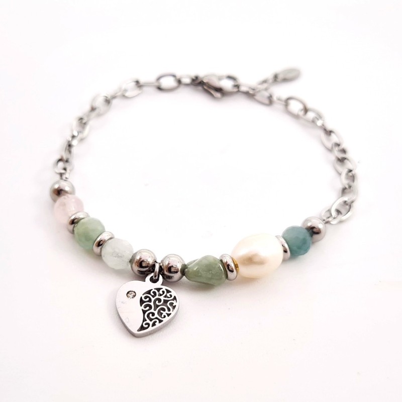 Pulsera protectora, combinación de piedras energéticas, ajustable para todas las tallas, acero inoxidable.