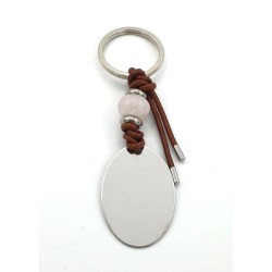 Llavero MINERAL, ojo de tigre, aventurina, cuarzo rosa, cuero y cordón, acero inoxidable.