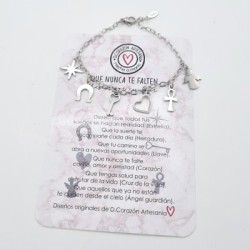 Pulsera AMULETOS, cadena y adornos de acero, ajustable | Dcorazon