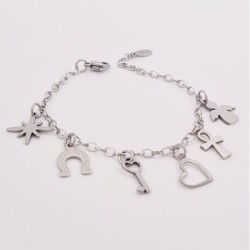 Pulsera AMULETOS, cadena y adornos de acero, ajustable | Dcorazon