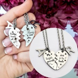 Collar corazón partido, para San Valentín, de acero inoxidable, modelo AMORE, elegante con una cadena fina.