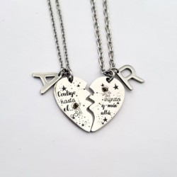 Collar corazón partido, para San Valentín, de acero inoxidable, modelo AMORE, elegante con una cadena fina.