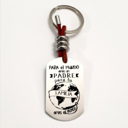 Llavero ADVENTURE, con frase (Para el mundo eres un padre, para tu familia el mundo).