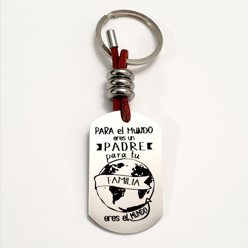 Llavero ADVENTURE, con frase (Para el mundo eres un padre, para tu familia el mundo).
