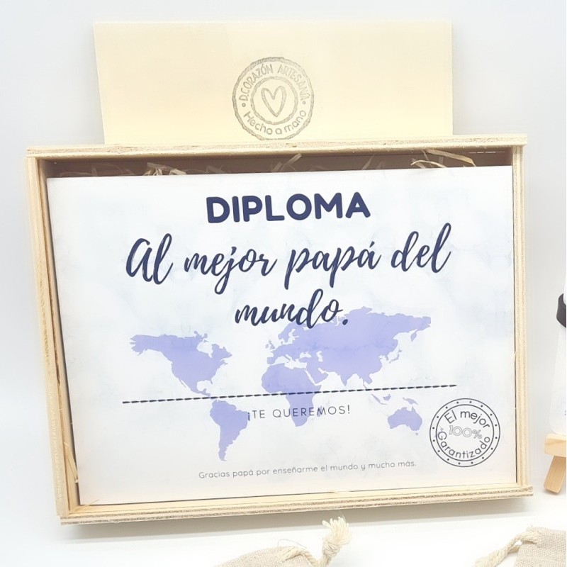 Kit regalo día del padre 2021 llavero con medalla y diploma | Dcorazon