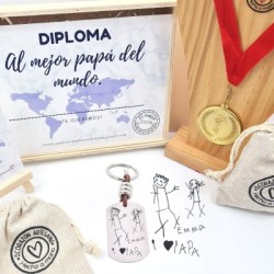 Kit regalo día del padre 2021 llavero con medalla y diploma | Dcorazon