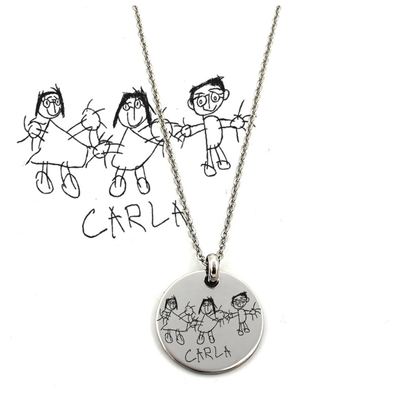 Collar modelo DONNA, dibujo infantil, elegante con una cadena fina, acero inoxidable.