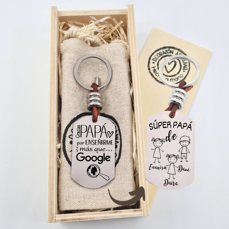 Llavero ADVENTURE, con frase (Gracias PAPÁ por enseñarme más que Google).