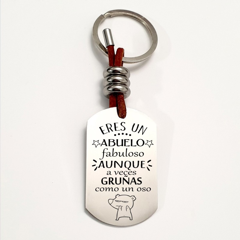 Llavero ADVENTURE, con frase (Eres un abuelo fabuloso aunque gruñas como un oso).