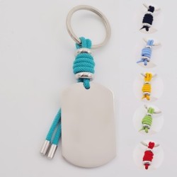 Llavero VENTURA, con toque de color, cuero y cordón, con un vidrio de color, acero inoxidable.