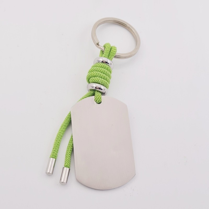 Llavero VENTURA, con toque de color, cuero y cordón, con un vidrio de color, acero inoxidable.