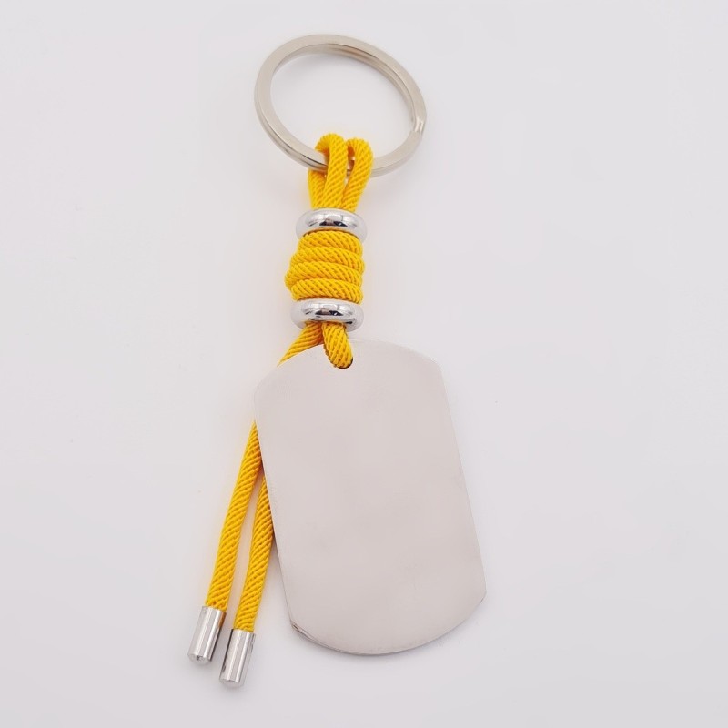 Llavero VENTURA, con toque de color, cuero y cordón, con un vidrio de color, acero inoxidable.