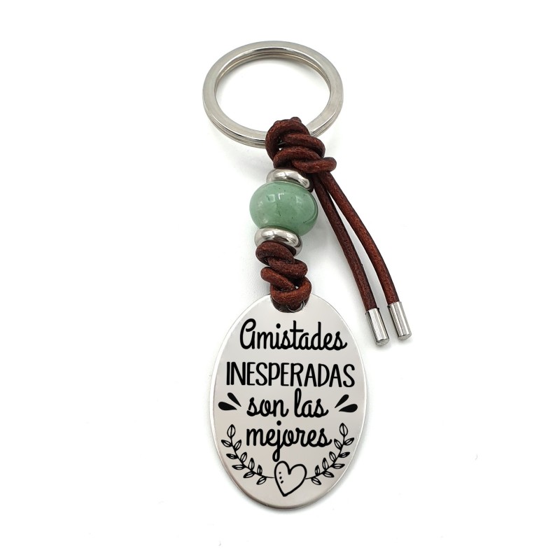 Llavero MINERAL (Amistades inesperadas son las mejores) ojo de tigre, venturina, cuarzo rosa, elige el mineral.