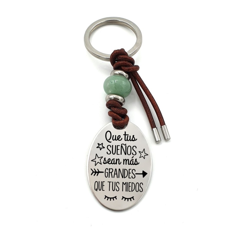 Llavero MINERAL (Que tus sueños sean más grandes que tus miedos) ojo de tigre, venturina, cuarzo rosa, elige el mineral.