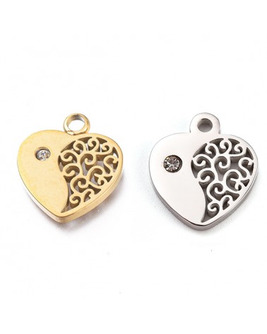 Corazon labrado de acero inoxidable con circonita| Creasentidos