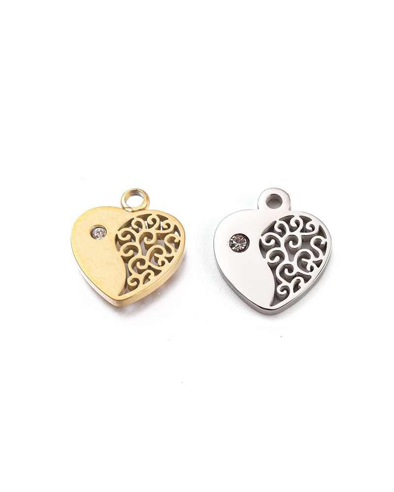 Corazon labrado de acero inoxidable con circonita| Creasentidos