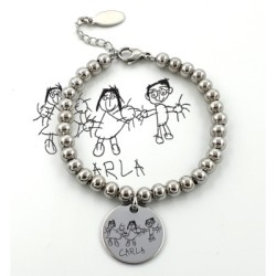 Pulsera de acero inoxidable, dibujo infantil, modelo PETANCA, elegante, adaptable.
