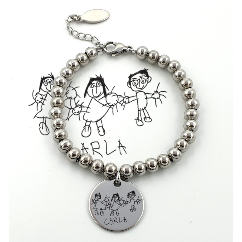 Pulsera de acero inoxidable, dibujo infantil, modelo PETANCA, elegante, adaptable.