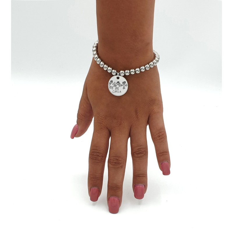 Pulsera de acero inoxidable, dibujo infantil, modelo PETANCA, elegante, adaptable.