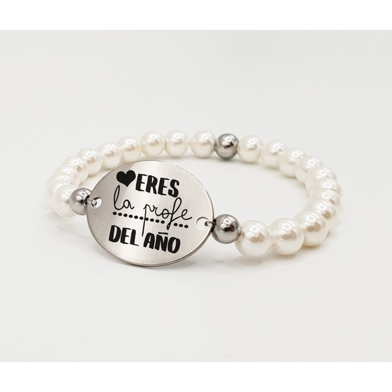 Pulsera ORIGEN, con frase (Eres la profe del año) elástica.