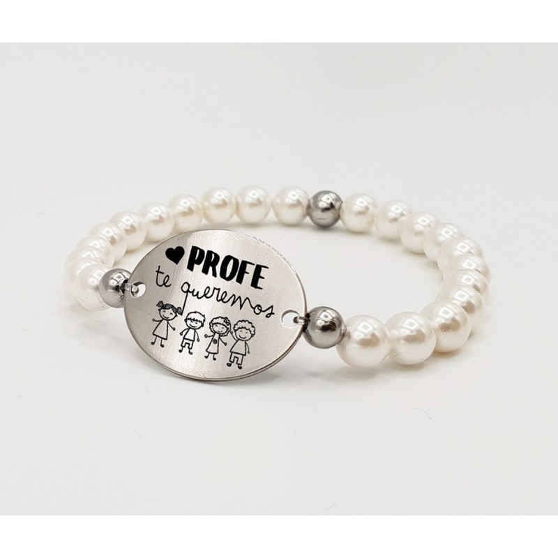 Pulsera ORIGEN, con frase (Profe te queremos) elástica.