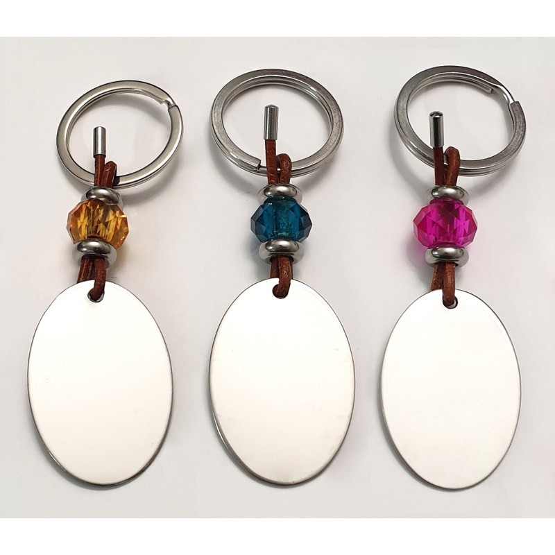 Llavero BRILLI, con toque de color, cuero y cordón, con un vidrio de color, acero inoxidable.