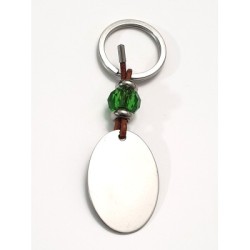 Llavero BRILLI, con toque de color, cuero y cordón, con un vidrio de color, acero inoxidable.