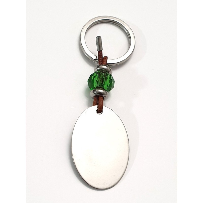 Llavero BRILLI, con toque de color, cuero y cordón, con un vidrio de color, acero inoxidable.