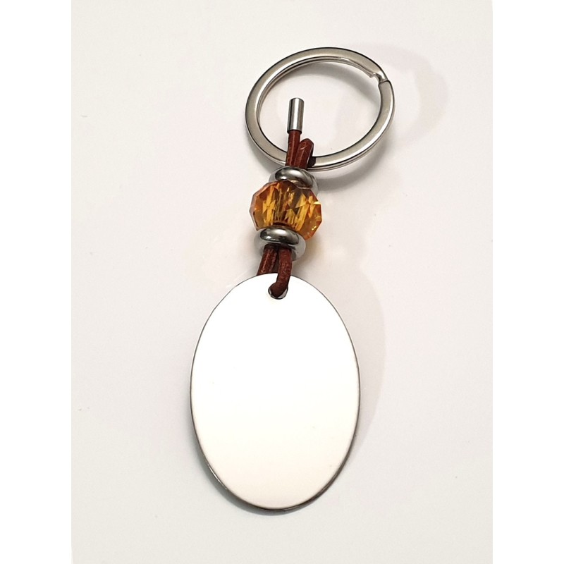 Llavero BRILLI, con toque de color, cuero y cordón, con un vidrio de color, acero inoxidable.