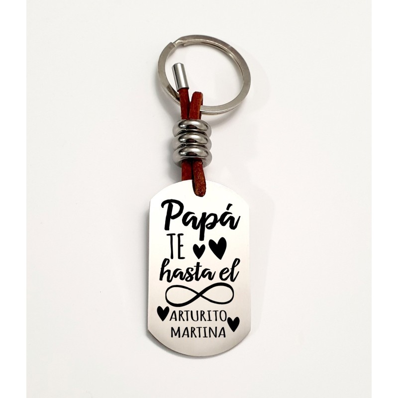 Llavero ADVENTURE, con frase (Papá te quiero hasta el infinito y más allá) acero inoxidable.