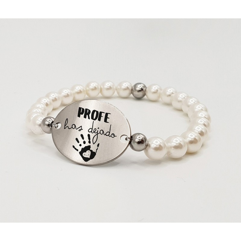 Pulsera ORIGEN, con frase (Profe has dejado huella) elástica.