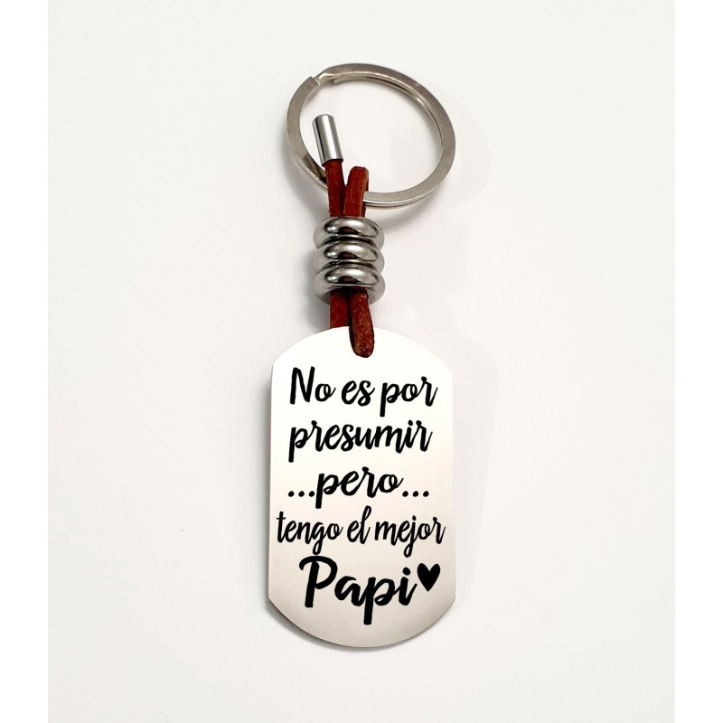 Llavero ADVENTURE, con frase (No es por presumir pero tengo al mejor papi) acero inoxidable.