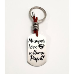 Llavero ADVENTURE, con frase (Mi super héroe se llama papá) acero inoxidable.