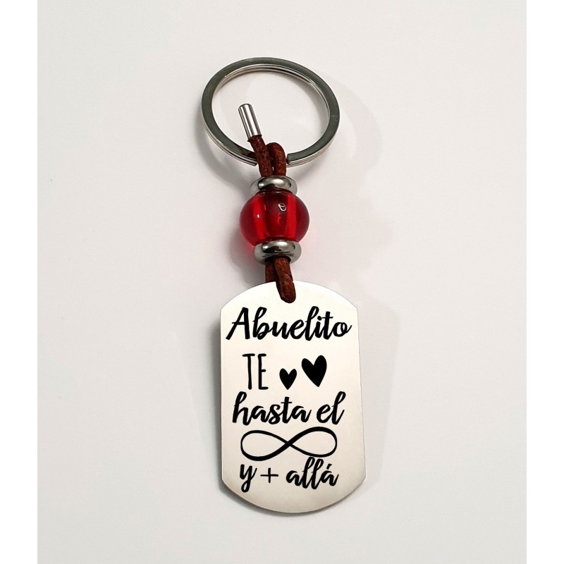 Llavero AMAPOLA, con frase (Abuelito te quiero hasta el infinito) acero inoxidable.