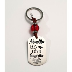 Llavero AMAPOLA, con frase (Abuelito eres mi fósil favorito) acero inoxidable.