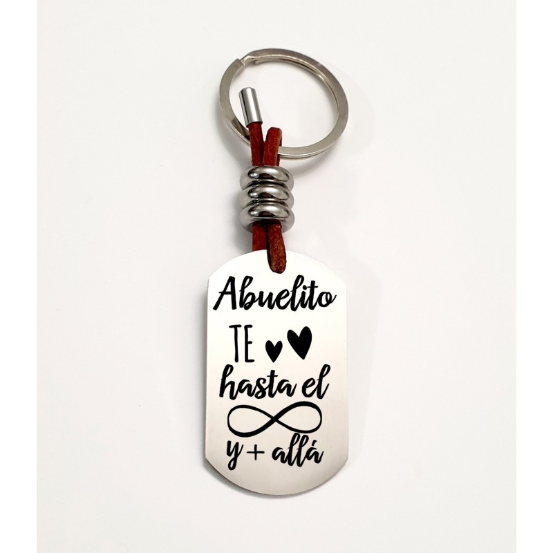 Llavero ADVENTURE, con frase (Abuelito te quiero hasta el infinito) acero inoxidable.