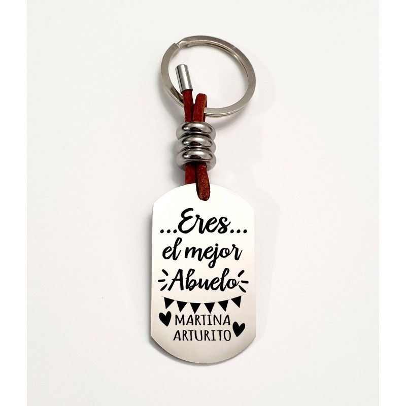 Llavero ADVENTURE, con frase (Eres el mejor abuelo) acero inoxidable.