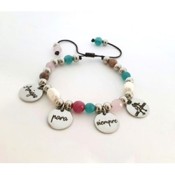 Pulsera modelo AURORA, frase amigas para siempre, ágatas, perlas barrocas, material acero inoxidable, ajustable.