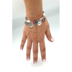 Pulsera modelo AURORA, frase amigas para siempre, ágatas, perlas barrocas, material acero inoxidable, ajustable.