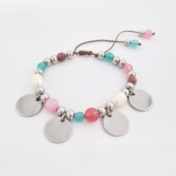 Pulsera AURORA, ágatas, perlas barrocas, acero, ajustable | Dcorazon